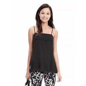 Banana Republic Pleated‎ Chiffon Cami Sz XS Black Goth Romantic Feminine